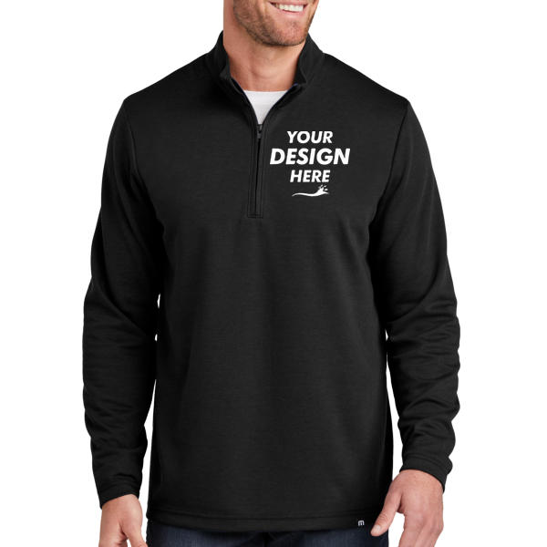 Travis Mathew Coveside 1/4 Zip, Black, Front view, Mockup