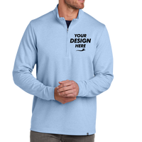 Travis Mathew Coveside 1/4 Zip, Light Blue Heather, Front view, Mockup