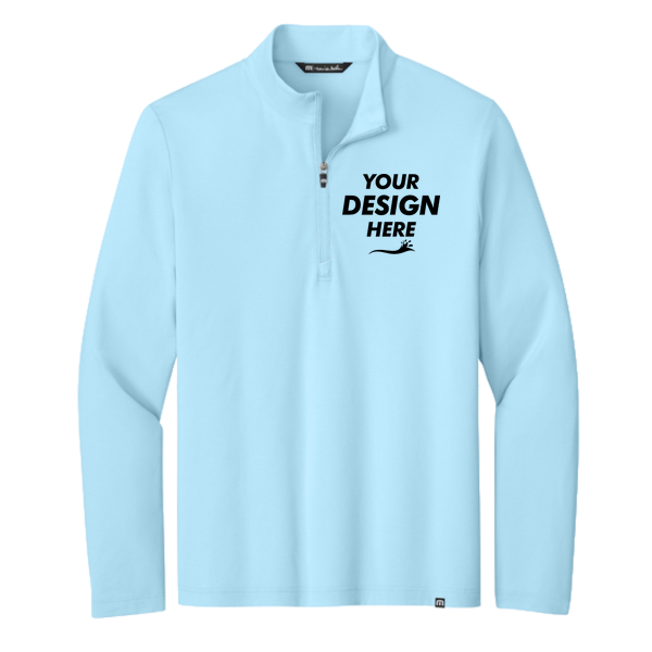 Travis Mathew Crestview 1/4 Zip, Dream Blue, Front view, Mockup