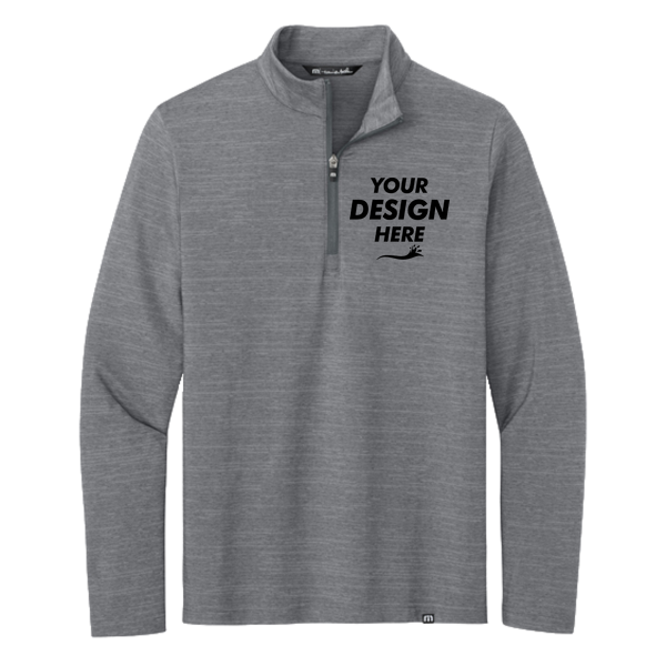 Travis Mathew Crestview 1/4 Zip, Grey Heather, Front view, Mockup