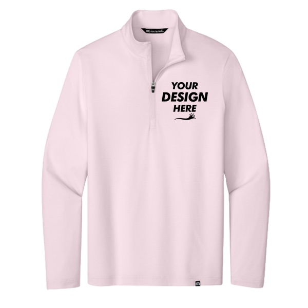Travis Mathew Crestview 1/4 Zip, Stone Pink, Front view, Mockup