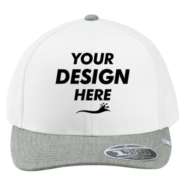 Travis Mathew Cruz Colorblock Trucker Cap, White / Heather Grey, Front view, Mockup