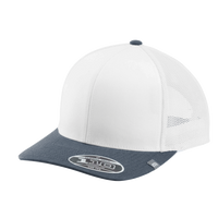 Travis Mathew Cruz Colorblock Trucker Cap, White / Vintage Indigo, Left Side view