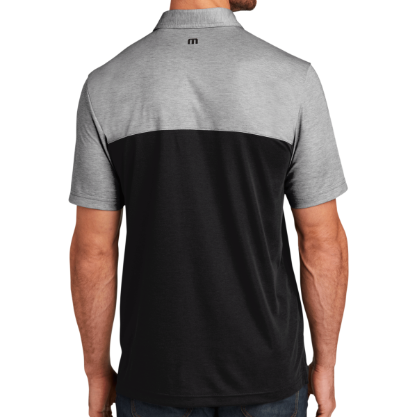 Travis Mathew Oceanside Blocked Polo, Black Heather / Black, Back view