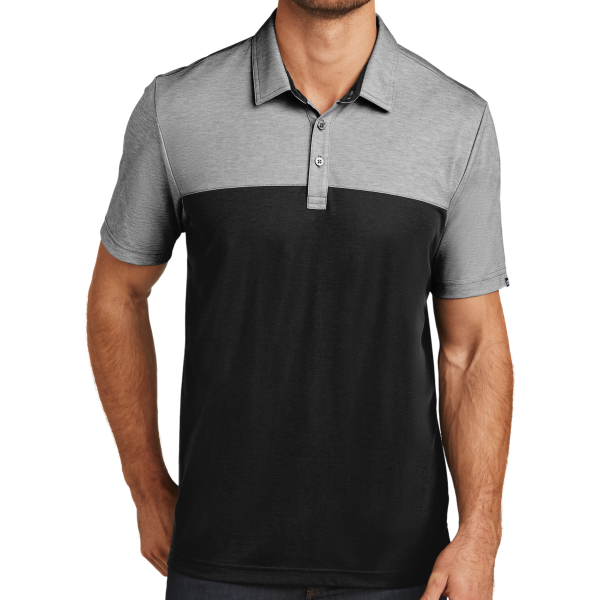 Travis Mathew Oceanside Blocked Polo, Black Heather / Black, Front view