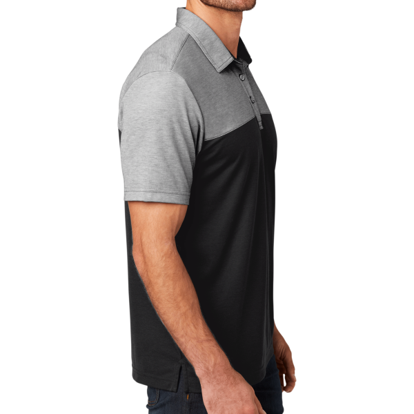Travis Mathew Oceanside Blocked Polo, Black Heather / Black, Right Sleeve view