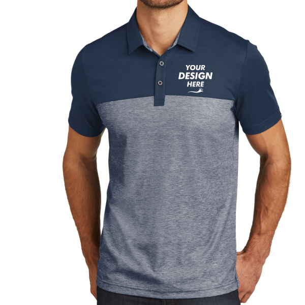Travis Mathew Oceanside Blocked Polo, Blue Nights / Blue Nights Heather, Front view, Mockup