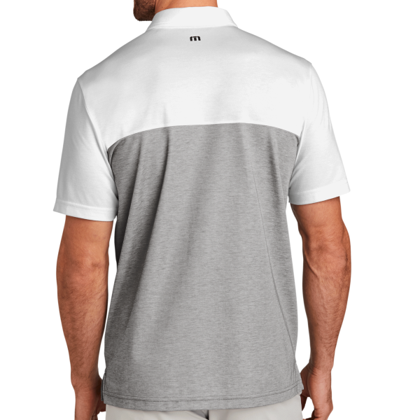 Travis Mathew Oceanside Blocked Polo, White / Quiet Shade Grey Heather, Back view