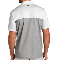 Travis Mathew Oceanside Blocked Polo, White / Quiet Shade Grey Heather, Back view