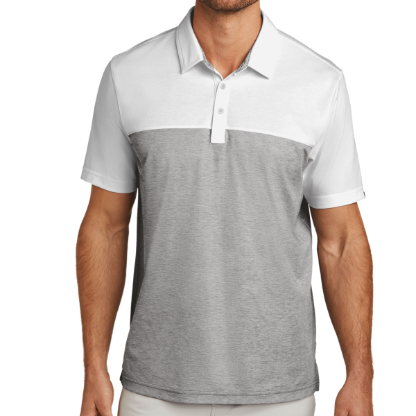 Travis Mathew Oceanside Blocked Polo, White / Quiet Shade Grey Heather, Front view