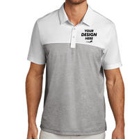 Travis Mathew Oceanside Blocked Polo, White / Quiet Shade Grey Heather, Front view, Mockup