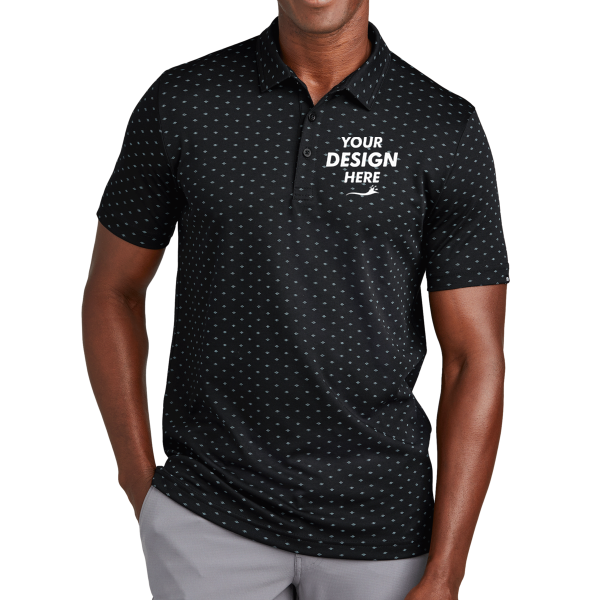 Travis Mathew Oceanside Geo Polo, Black / Aegean Blue, Front view, Mockup