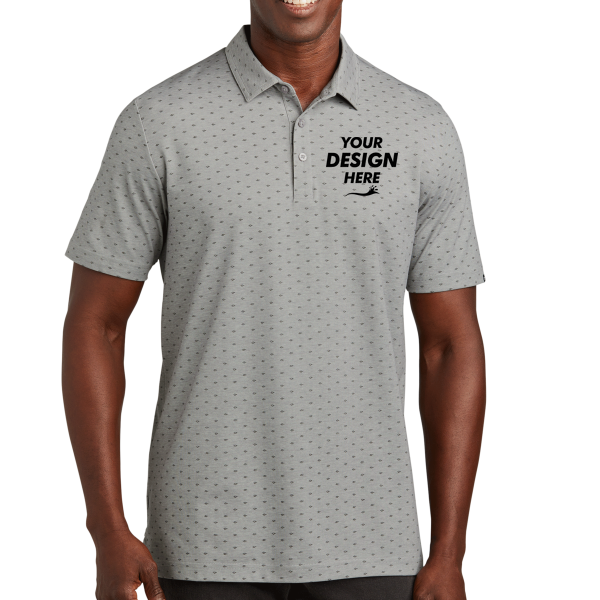 Travis Mathew Oceanside Geo Polo, Quiet Shade Grey Heather / Dark Grey, Front view, Mockup