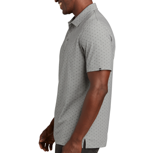 Travis Mathew Oceanside Geo Polo, Quiet Shade Grey Heather / Dark Grey, Left Sleeve view