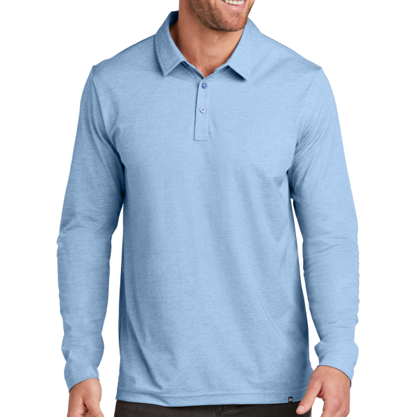 Travis Mathew Oceanside Heather Long Sleeve Polo, Allure Heather, Front view