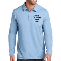 Travis Mathew Oceanside Heather Long Sleeve Polo, Allure Heather, Front view, Mockup