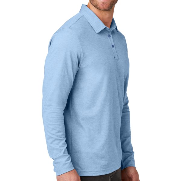 Travis Mathew Oceanside Heather Long Sleeve Polo, Allure Heather, Right Sleeve view