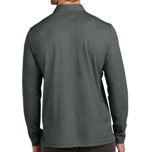 Travis Mathew Oceanside Heather Long Sleeve Polo, Black Heather, Back view
