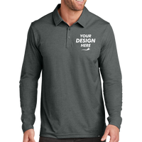 Travis Mathew Oceanside Heather Long Sleeve Polo, Black Heather, Front view, Mockup
