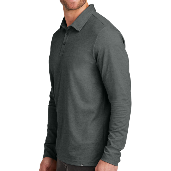 Travis Mathew Oceanside Heather Long Sleeve Polo, Black Heather, Left Sleeve view