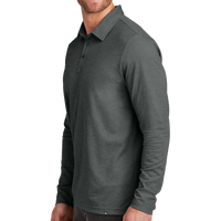 Travis Mathew Oceanside Heather Long Sleeve Polo, Black Heather, Left Sleeve view