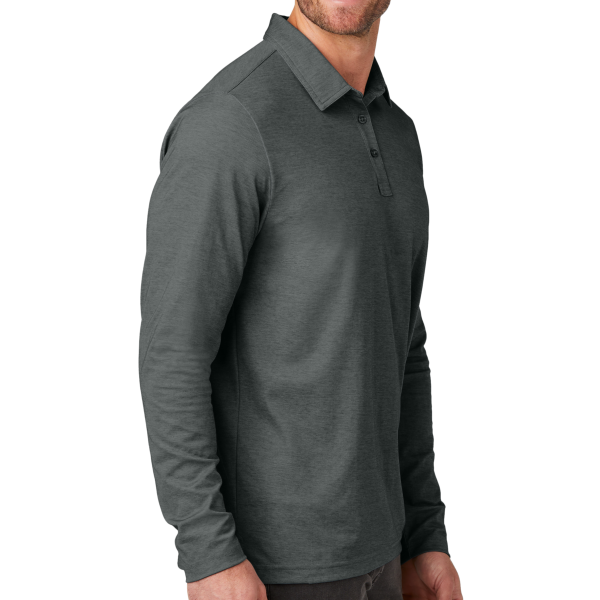 Travis Mathew Oceanside Heather Long Sleeve Polo, Black Heather, Right Sleeve view