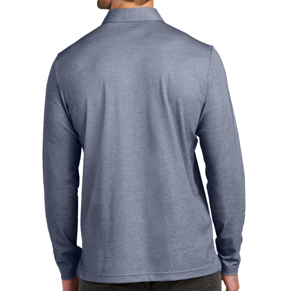 Travis Mathew Oceanside Heather Long Sleeve Polo, Blue Nights Heather, Back view