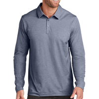 Travis Mathew Oceanside Heather Long Sleeve Polo, Blue Nights Heather, Front view
