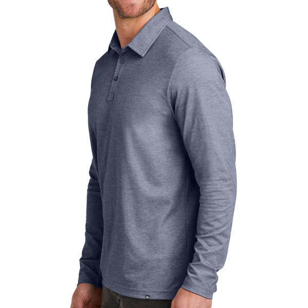 Travis Mathew Oceanside Heather Long Sleeve Polo, Blue Nights Heather, Left Sleeve view