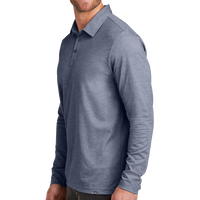 Travis Mathew Oceanside Heather Long Sleeve Polo, Blue Nights Heather, Left Sleeve view