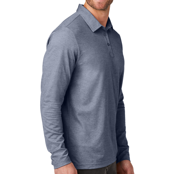 Travis Mathew Oceanside Heather Long Sleeve Polo, Blue Nights Heather, Right Sleeve view