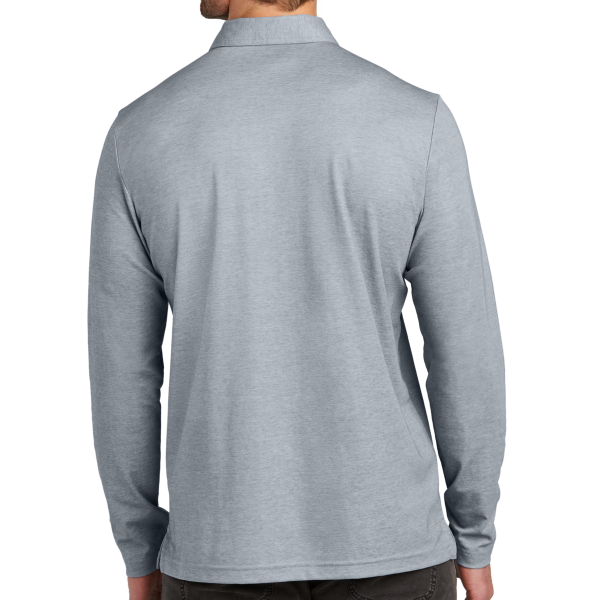 Travis Mathew Oceanside Heather Long Sleeve Polo, Quiet Shade Grey Heather, Back view