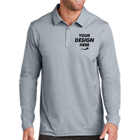Travis Mathew Oceanside Heather Long Sleeve Polo, Quiet Shade Grey Heather, Front view, Mockup
