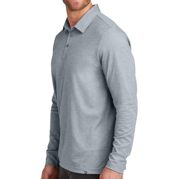 Travis Mathew Oceanside Heather Long Sleeve Polo, Quiet Shade Grey Heather, Left Sleeve view