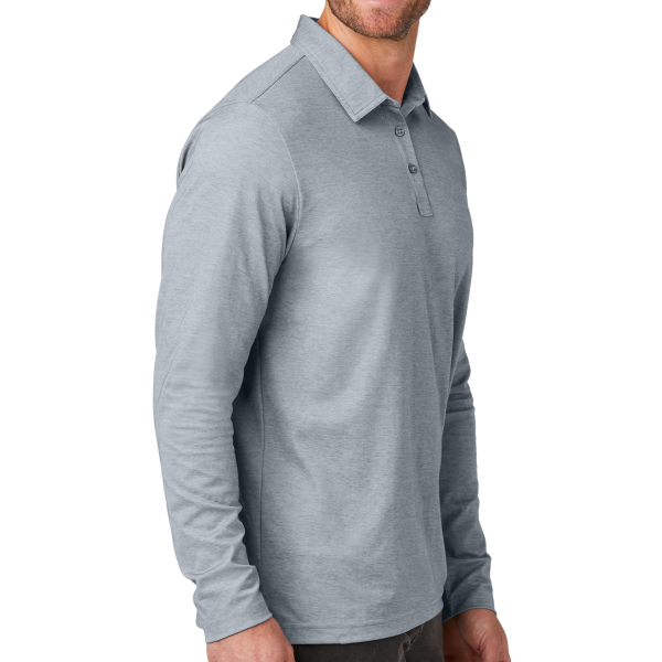 Travis Mathew Oceanside Heather Long Sleeve Polo, Quiet Shade Grey Heather, Right Sleeve view