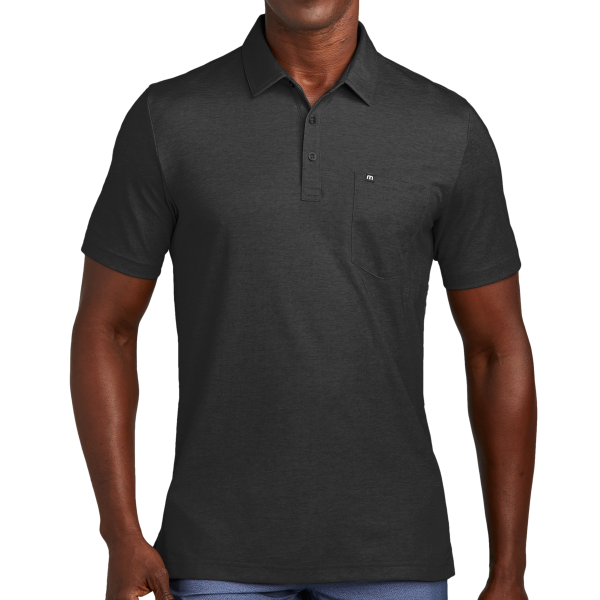 Travis Mathew Oceanside Heather Pocket Polo, Black Heather, Front view