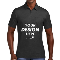 Travis Mathew Oceanside Heather Pocket Polo, Black Heather, Front view, Mockup