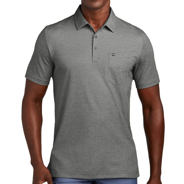Travis Mathew Oceanside Heather Pocket Polo, Quiet Shade Grey Heather, Front view