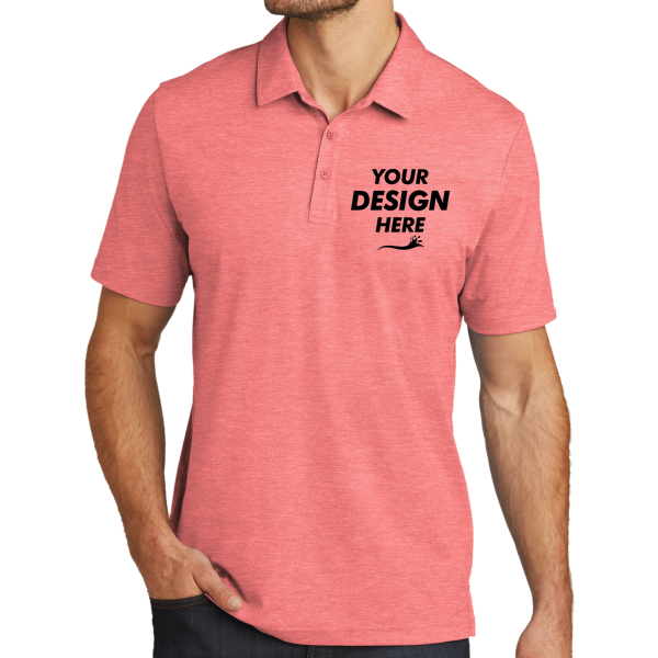 Travis Mathew Oceanside Heather Polo, Cardinal Heather / Cardinal Heather, Front view, Mockup