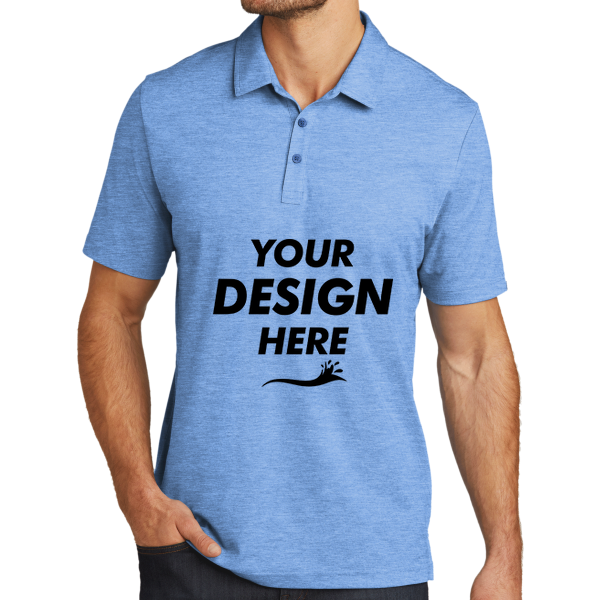 Travis Mathew Oceanside Heather Polo, Classic Blue Heather / Classic Blue Heather, Front view, Mockup