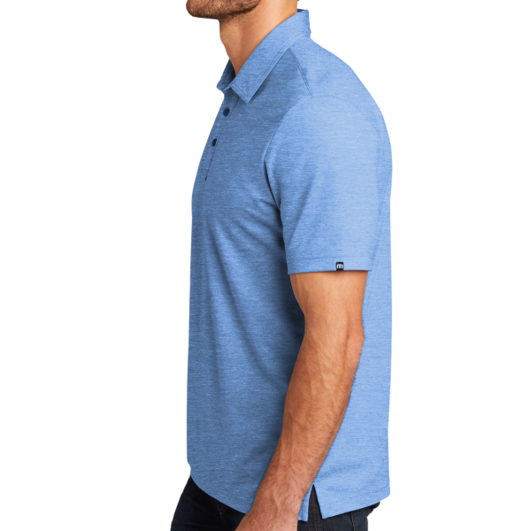Travis Mathew Oceanside Heather Polo, Classic Blue Heather / Classic Blue Heather, Left Sleeve view