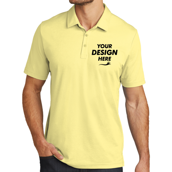 Travis Mathew Oceanside Heather Polo, Pale Banana Heather / Pale Banana Heather, Front view, Mockup
