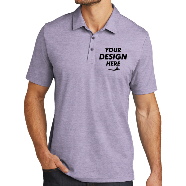 Travis Mathew Oceanside Heather Polo, Purple Sage Heather / Purple Sage Heather, Front view, Mockup