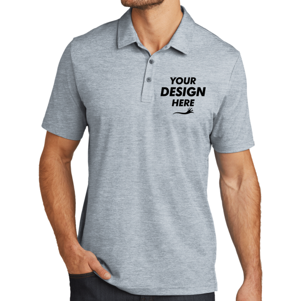 Travis Mathew Oceanside Heather Polo, Quiet Shade Grey Heather / Quiet Shade Grey Heather, Front view, Mockup