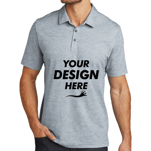Travis Mathew Oceanside Heather Polo, Quiet Shade Grey Heather / Quiet Shade Grey Heather, Front view, Mockup