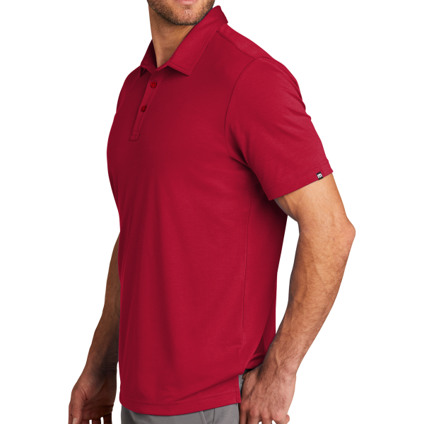 Travis Mathew Oceanside Solid Polo, Scooter Red, Left Sleeve view