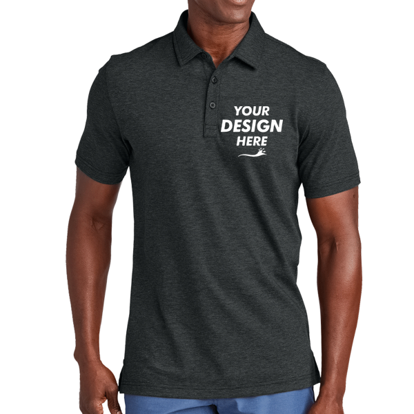 Travis Mathew Sunnyvale Polo, Black Heather, Front view, Mockup