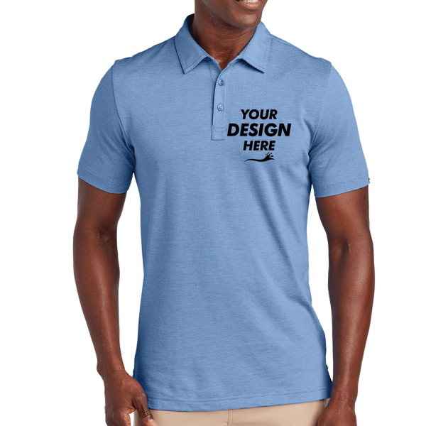 Travis Mathew Sunnyvale Polo, Strong Blue Heather, Front view, Mockup