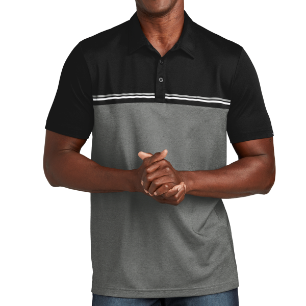 Travis Mathew Sunset Blocked Polo, Black / Dark Grey Heather, Front view