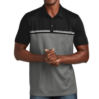 Travis Mathew Sunset Blocked Polo, Black / Dark Grey Heather, Front view